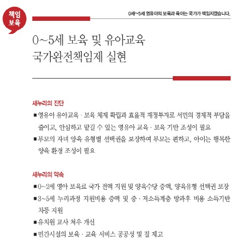▲지난 대선 당시 박근혜 새누리당 후보의 '누리과정' 공약(사진출처-박근혜 대선후보 공약집 중)